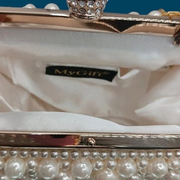 My gift faux pearl evening clutch shoulder bag beige - Picture 4 of 12
